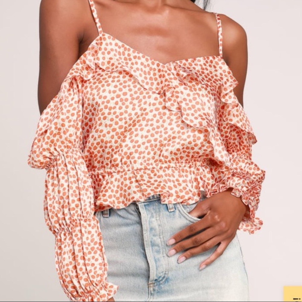 White & Orange Print Ruffled Top